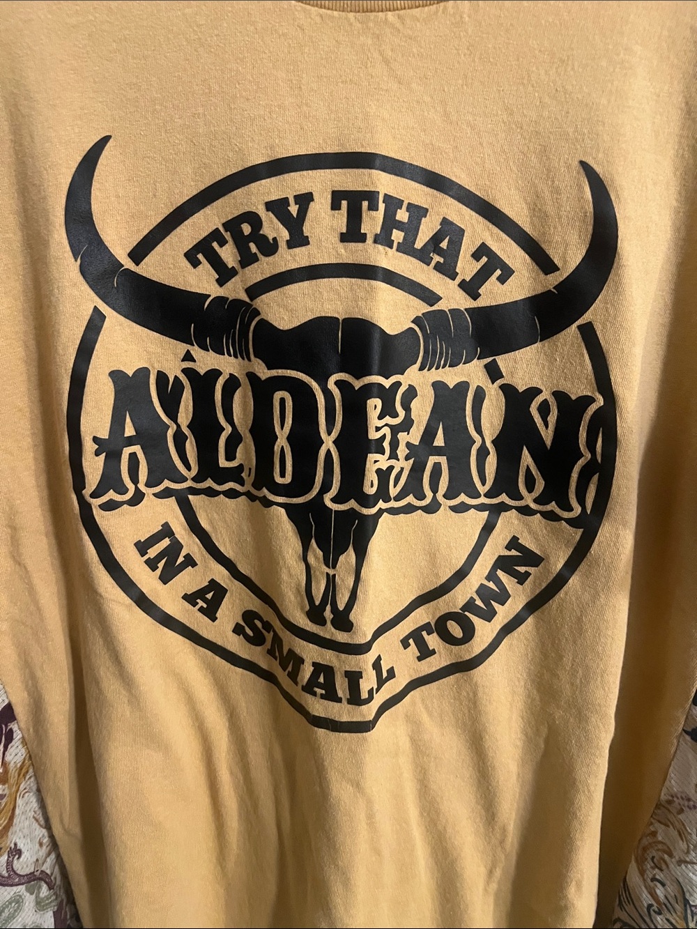 Try That in a Small Town Yellow Graphic Tee Up Cycled with Kimono Sleeves - Picture 4 of 6